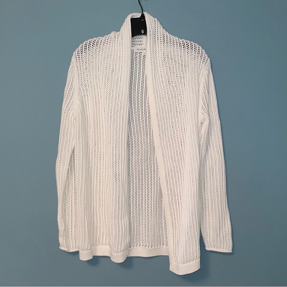 White + Warren Cotton Open Front Mesh Cardigan Size Small